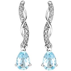 Pear Cut Sky Blue Topaz and Diamond Dangle Earrings in Sterling Silver