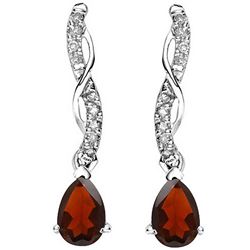 Pear Cut Garnet and Diamond Dangle Earrings in Sterling Silver