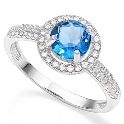 London Blue Topaz and Diamond Halo Style Ring in Sterling Silver