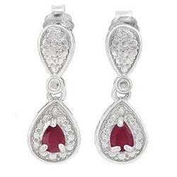 Pear Cut Ruby Dangle Earrings in Sterling Silver