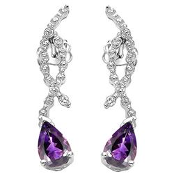 Amethyst and Diamond Dangle Earrings in Sterling Silver