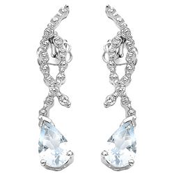 Aquamarine and Diamond Dangle Earrings in Sterling Silver