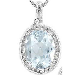 Aquamarine and Diamond Necklace  in Sterling Silver