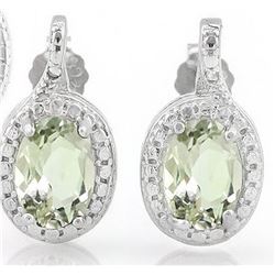 Green Amethyst and Diamond Earrings in Sterling Silver