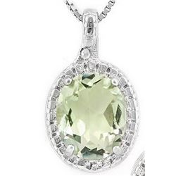 Green Amethyst and Diamond Necklace  in Sterling Silver