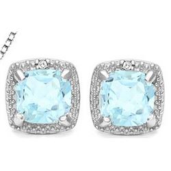 Sky Blue Topaz and Diamond Halo Style Earrings in Sterling Silver
