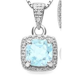 Sky Blue Topaz and Diamond Halo Style Necklace in Sterling Silver