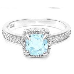 Sky Blue Topaz and Diamond Halo Style Ring in Sterling Silver