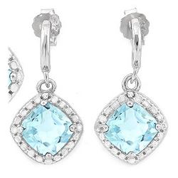 Sky Blue Topaz and Diamond Dangle Earrings in Sterling Silver