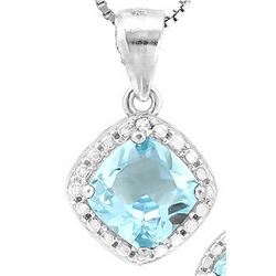 Sky Blue Topaz and Diamond Dangle Necklace in Sterling Silver