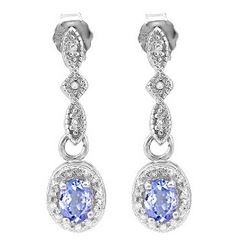 Tanzanite and Diamond Dangle Earrings in Sterling Silver