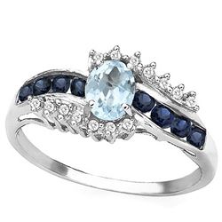 Aquamarine Sapphire and Diamond Ring in Sterling Silver