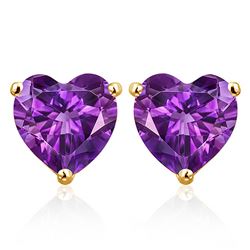 6MM Amethyst Heart Stud Earrings in 10k Yellow Gold
