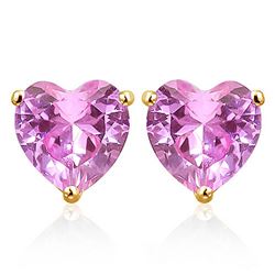 6MM Lab Pink Sapphire Heart Stud Earrings in 10k Yellow Gold