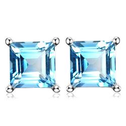 6MM Square Step Cut Natural Sky Blue Topaz Stud Earrings in Sterling Silver
