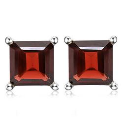 6MM Square Step Cut Garnet Stud Earrings in Sterling Silver