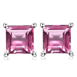 6MM Square Step Cut Lab Pink Sapphire Earrings in Sterling Silver