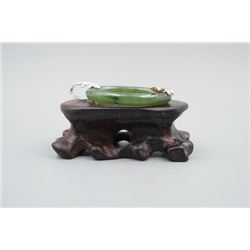 A Canada Jade Ring Pendant Inlaid with a 925 Silver Leaf and Flower.