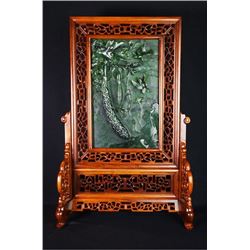 A Canada Jade and Wood Carved Table Screen - "Fei Huang Teng Da".