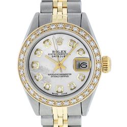 Rolex Ladies Two Tone 14K MOP Diamond Datejust Watch