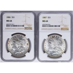 Lot of 1886-1887 $1 Morgan Silver Dollar Coins NGC MS64