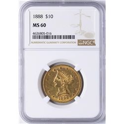 1888 $10 Liberty Head Eagle Gold Coin NGC MS60