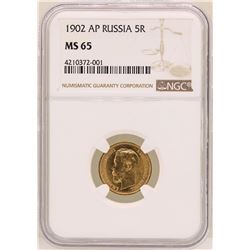 1902-AP Russia 5 Roubles Gold Coin NGC MS65