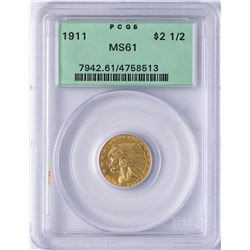 1911 $2 1/2 Indian Head Quarter Eagle Gold Coin PCGS MS61