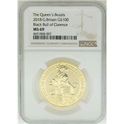 2018 Great Britain 100 Pounds The Queens Beasts Gold Coin NGC MS69