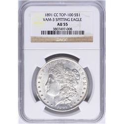 1891-CC $1 Morgan Silver Dollar Coin NGC AU55 VAM-3 Spitting Eagle