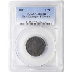 1811 Classic Head Half Cent Coin PCGS Genuine F Details