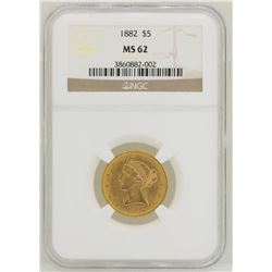 1882 $5 Liberty Head Half Eagle Gold Coin NGC MS62