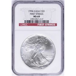 1994 $1 American Silver Eagle Coin NGC MS69 First Strikes