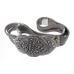 Vintage Full Silver Concho Belt with Flower Belt Buckle