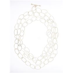 Vintage Polished Long Silver Link Necklace