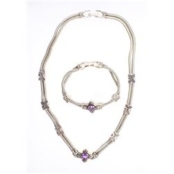 Vintage Polished Sterling Silver & Amethyst Bracelet &
