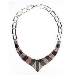Vintage Taxco Polished Black Onyx & Jasper Inlay