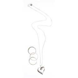 Vintage Sterling Heart & Silver Bands Set