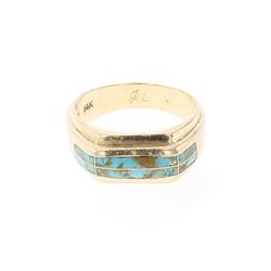 Vintage 14K Gold Turquoise Inlay Ring by GL Miller