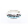 Image 1 : Vintage Polished Turquoise & Diamonds  Inlay Ring Band