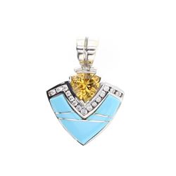 Vintage Polished Inlay Turquoise Diamonds & Citrine