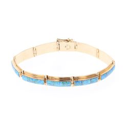 Vintage 14K Gold Opal Inlay Link Bracelet