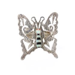 Vintage Lab opal & Black Onyx  Butterfly Ring