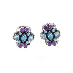 Vintage Leo Feeney Amethyst & Blue Topaz Post Earrings