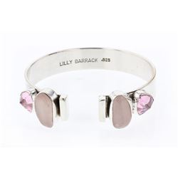 Vintage Lilly Barrack Pink Shell & Quartz Cuff Bracelet