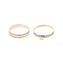 Vintage 10K Gold & Moissanite Wedding Band & Engagement