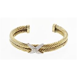 David Yurman Solid 14K Gold Double Cable Diamond X Band