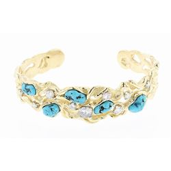 Vintage 14K Gold over 2ct Diamonds & Turquoise