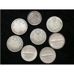 Lot of 8 Canada Silver Dimes, 5-Cents