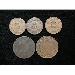 1869, 1916, 1929 & 1932 Canada 1-Cent